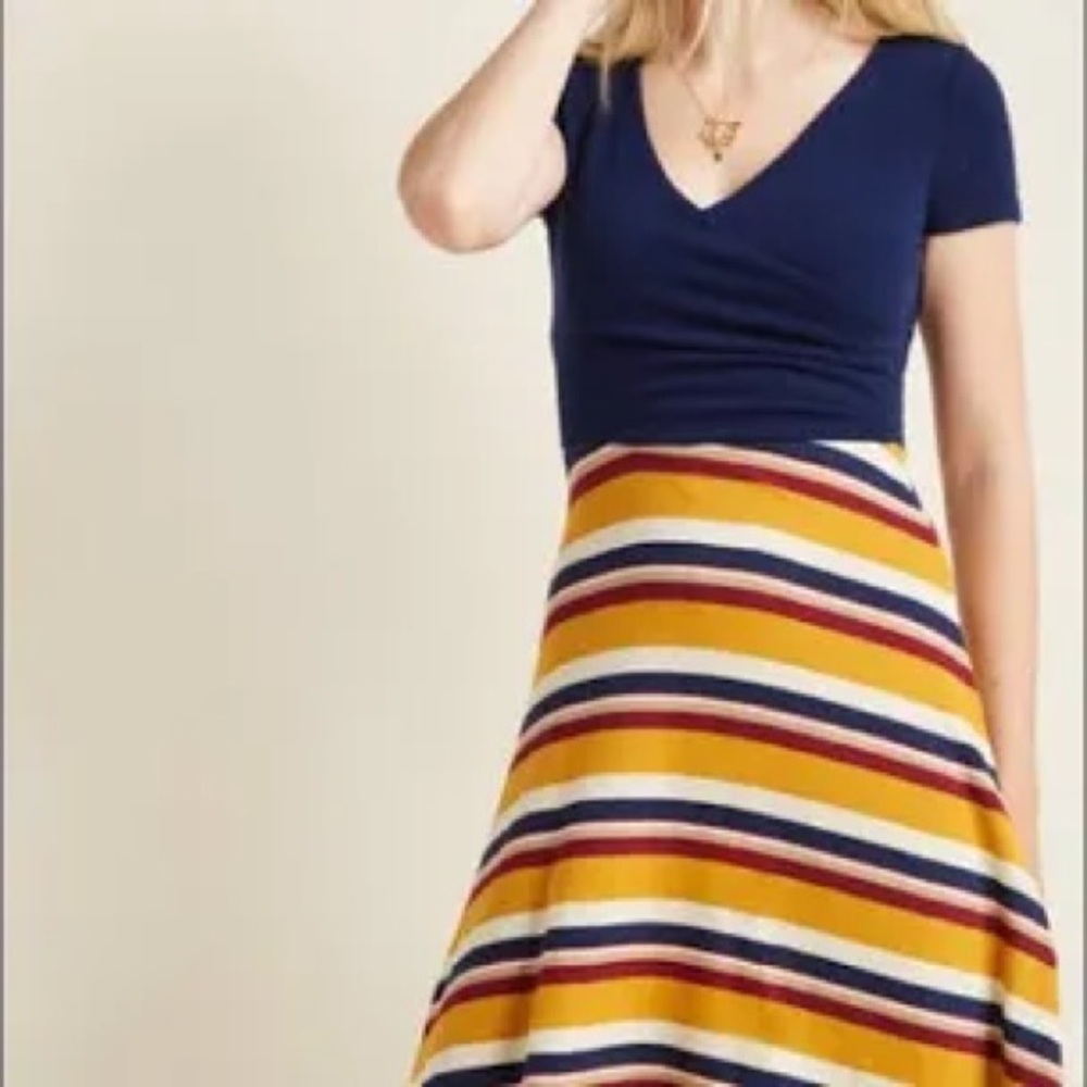 ModCloth blue and striped faux wrap dress S/6